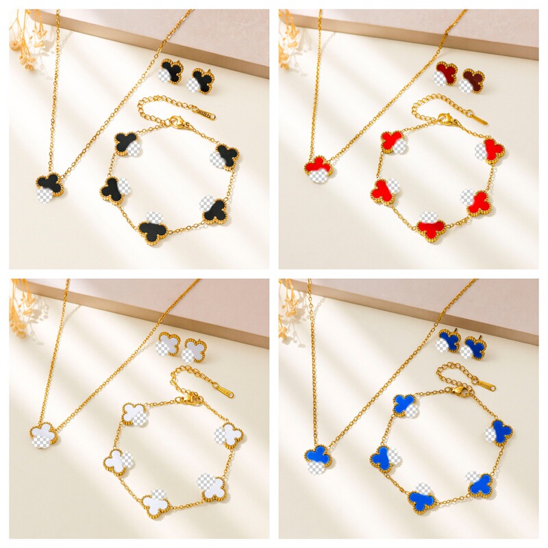 Cross-Border Lucky Clover Four-Leaf Clover Necklace, Bracelet, Earrings, Titanium Steel Jewelry Set, Versatile Accessories, Light Luxury Style, Hot Selling Cross-Border Lucky Clover Four-Leaf Clover Necklace, Bracelet, Earrings, Titanium Steel Jewelry Set, Versatile Accessories, Light Luxury Style, Hot Selling