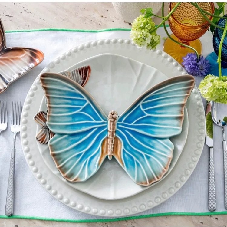 Saint Mo Art Ceramic Dinner Plate Butterfly Fruit Plate Portugal Bordallo Pinheiro Nordic Tableware Round Shape