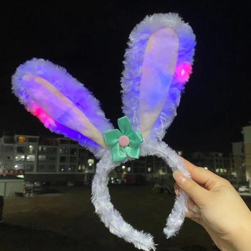 Rabbit Ears Star Dew Hairband Glowing Flashing Light Bow Korean Hairband Korean Style Girls Face Washing Headband