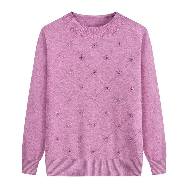 Свитер для женщин среднего возраста от производителя, весенне-осенний, пуловер для мам, элегантный однотонный стильный вязаный топ