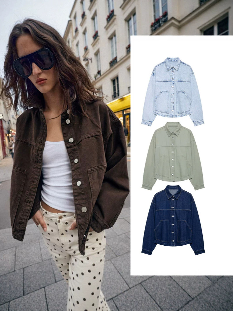 Patchwork Denim Jacket 2026 Autumn New European and American Cross-Border Women's Fashion Denim Shirt Jacket Wholesale