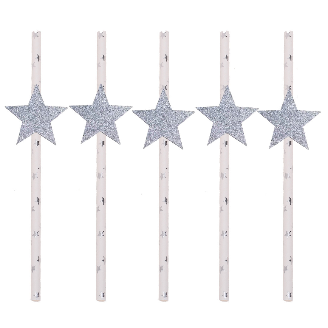 Fábrica en stock paja de papel desechable creativa al por mayor de cinco puntas estrella palo forma paja brillo polvo