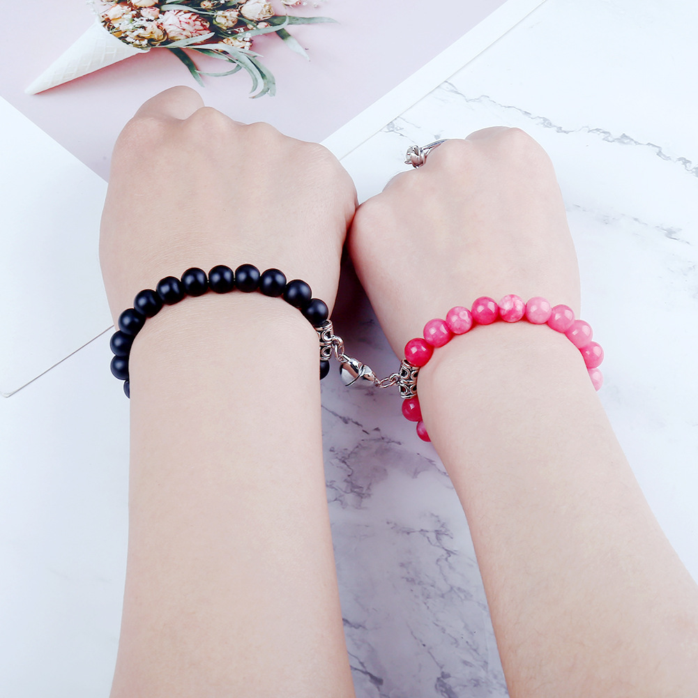 19g Weight Bracelets Classification 2 Pieces Quantity Holiday, Daily Occasion Natural Stone Alloy Magnet Material Heart Shape Pattern Unisex Gender Beaded, Knitting Design Simple Style, Classic Style Style Simple Style Classic Style Heart Shape Natural Stone Alloy Magnet Bracelets In Bulk 13