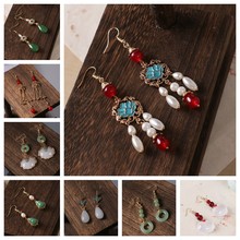 景泰蓝仿点翠镀金色耳环故宫经典新款中式简约中国风汉服古风耳坠