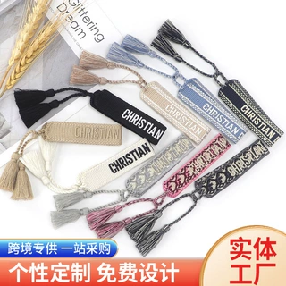 特姆temu字母友谊手绳手工刺绣编织手链流苏饰品女