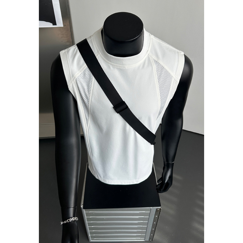 American-Style Mesh Patchwork Breathable Quick-Dry Small-Neck Vest Summer Men's Sports Sleeveless T-Shirt