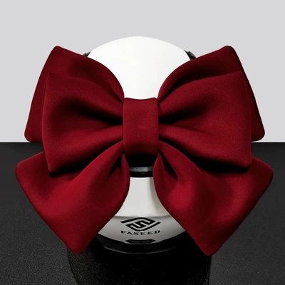 Bow on the Helmet, Motorcycle, Dream Sister, Motorcycle Decoration, Cycling, Bicycle, Ski Helmet, Electric Vehicle, Female (Motosiklet dəbilqələri) - one-size-fits-all-burgundy-double-layer-luxury-bow-velcro