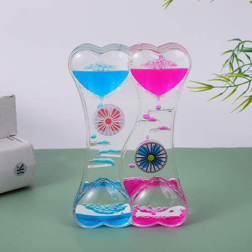 Stress-relief oil leakage crystal oil drop double heart acrylic ornament craft sandglass student gift children toy wholesale