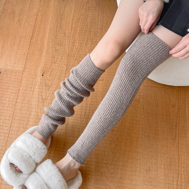 新款中長襪套過膝護腿套加厚保暖靴套日系雜色堆堆襪套女