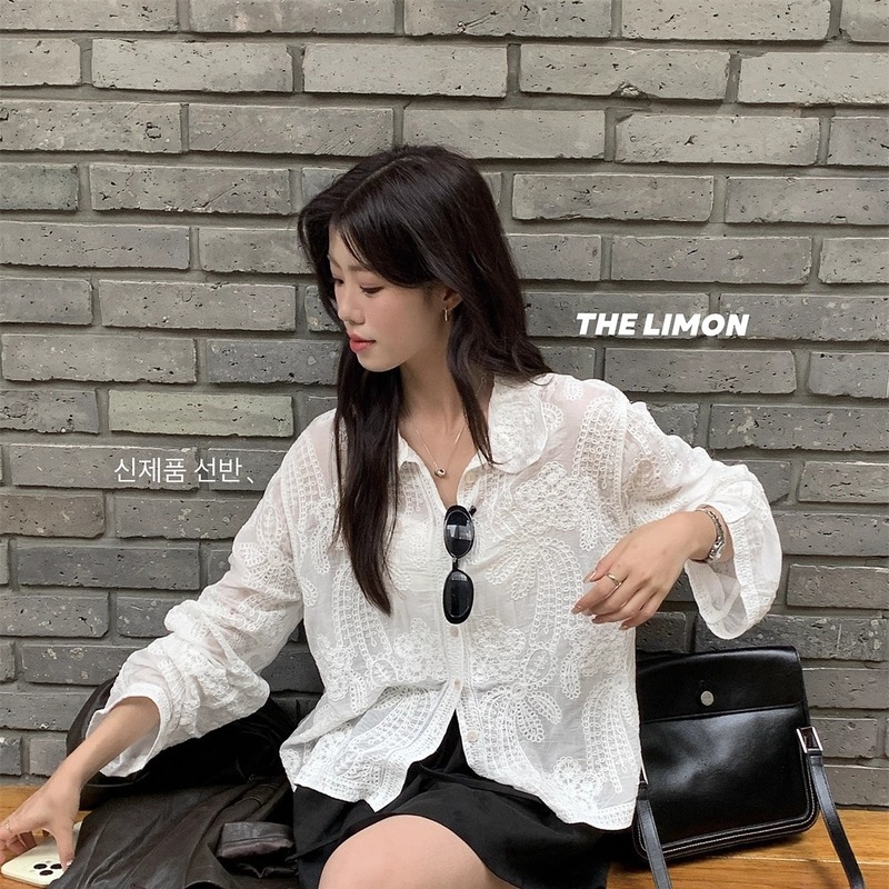 THE LIMON柠檬绿茶2025秋季蕾丝刺绣衬衫女法式立体长袖衬衣上衣|undefined