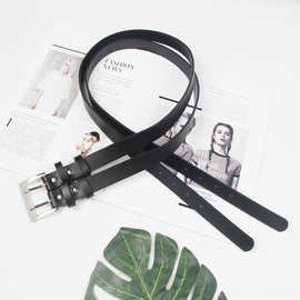 欧美新款女士装饰时尚简约百搭韩版PU皮腰带双针扣双层皮带潮