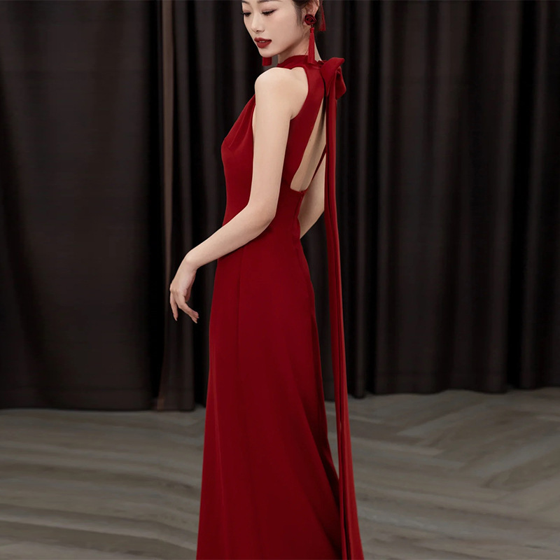 Celebrity Banquet Evening Dress Temperament Neck Engagement License Birthday Party Backless Host Bride Wedding Toast Dress