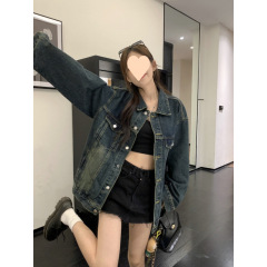 美式复古做旧牛仔外套女2025春秋款小众宽松韩版休闲显瘦外穿上衣