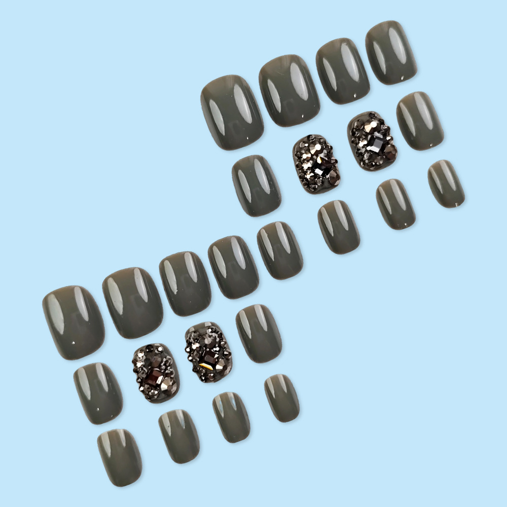Diamante negro gris, lujo ligero manicure, retrógrado misterioso alto sentido de usar uñas 24 piezas de parche de uñas terminado image 4