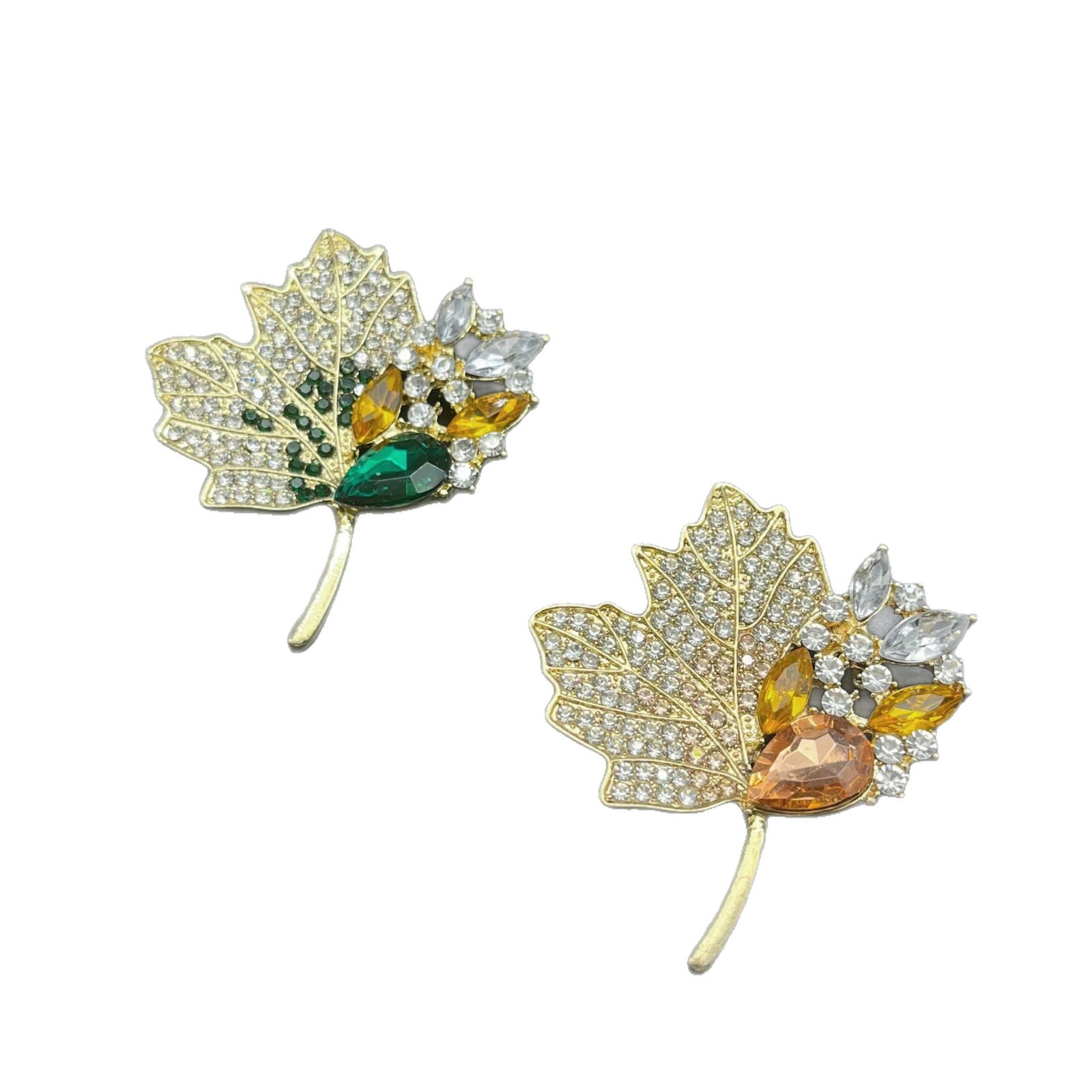 Broche Feuille D'érable Dorée Strass Style Année Du Serpent_voghion.com