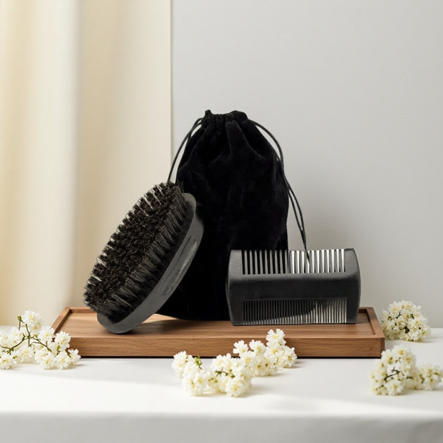 Fábrica de origen Peine de madera transfronterizo Peine de madera Peine portátil Peine de madera Conjunto de peine de barba de dientes finos de doble cara Peine de peluquería