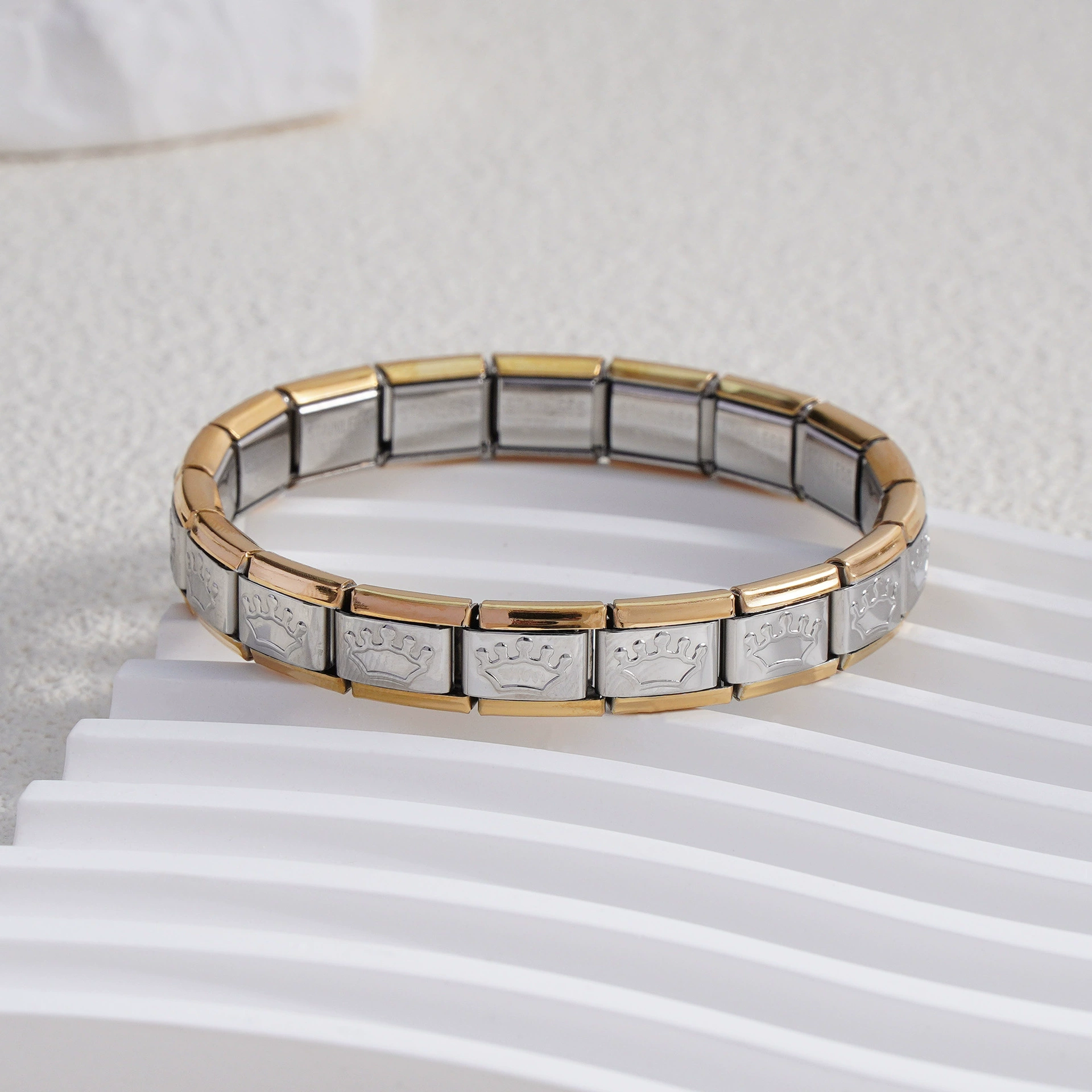 stainless steel bracelet, removable elastic link watch strap, italian european style, assorted charms