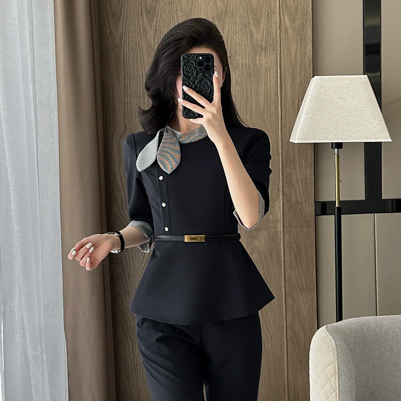 Летний шарф воротник с средним рукавом костюм женская профессиональная одежда