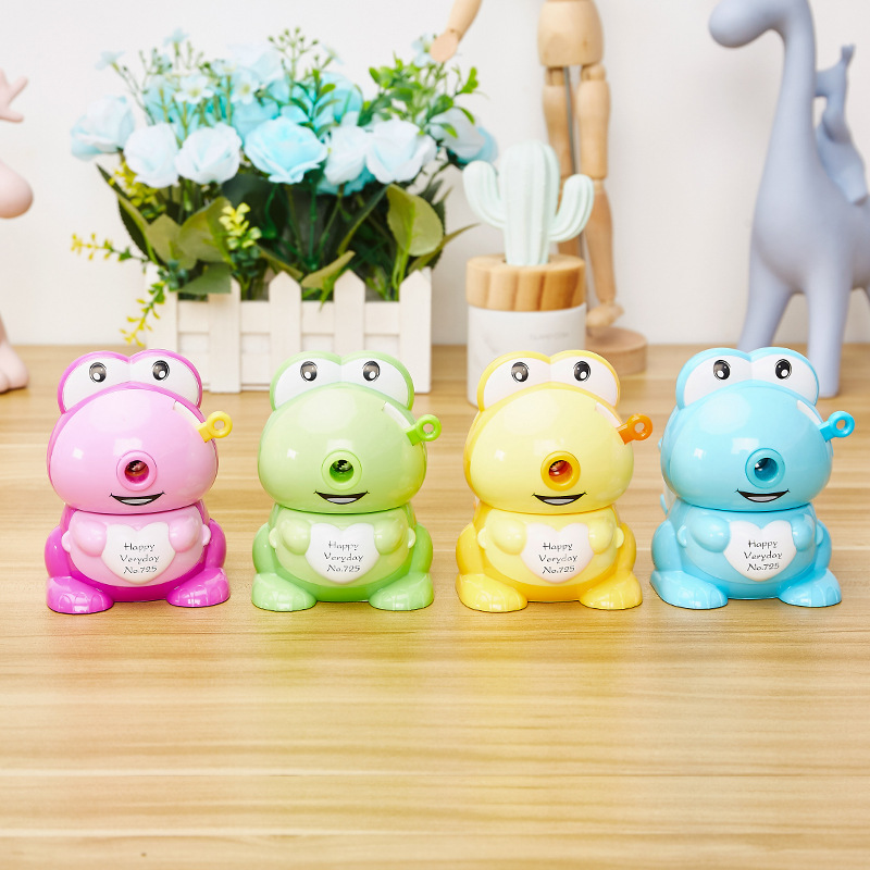 OEM personalizado 725 ojos grandes rana sacapuntas de manivela sacapuntas de dibujos animados para niños sacapuntas con forma de animal de dibujos animados