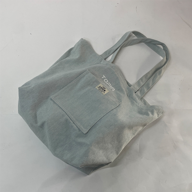 【厂家直销】水洗浅色时尚牛仔帆布包 拉链单肩厚款文创环保布包