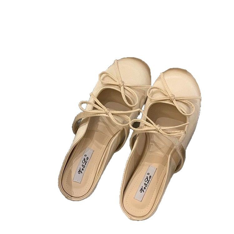 Inner realce francés púrpura Baotou medias pantuflas mujer 2025 nuevo estilo primavera y verano lazo Mary Jane Ballet zapatos individuales