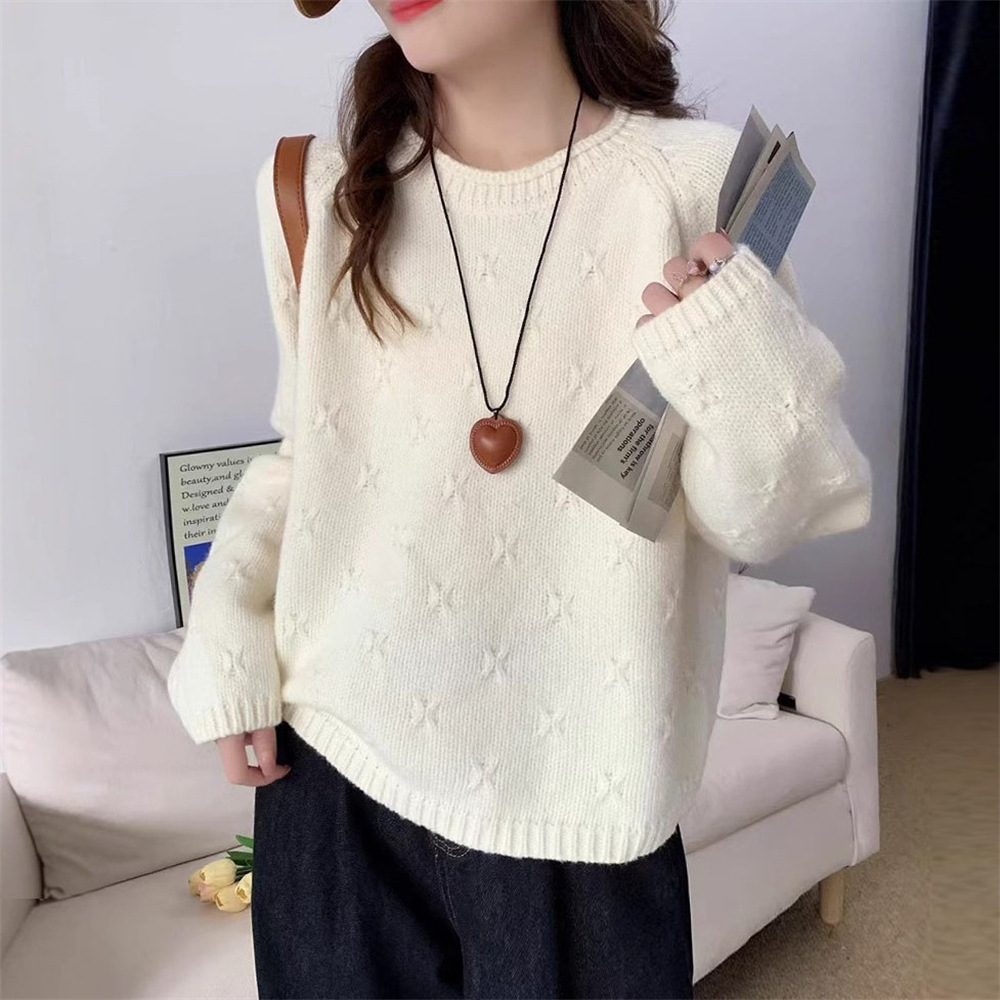Suéter de Punto Calado para Mujer de Acrílico y Nailon con Cuello Redondo para Otoño e Invierno