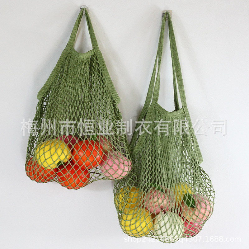 Bolsa de malla de algodón portátil al por mayor Bolsa de compras Supermercado Bolsa de malla de verduras y frutas Bolsa de compras Bolsa tejida hueca