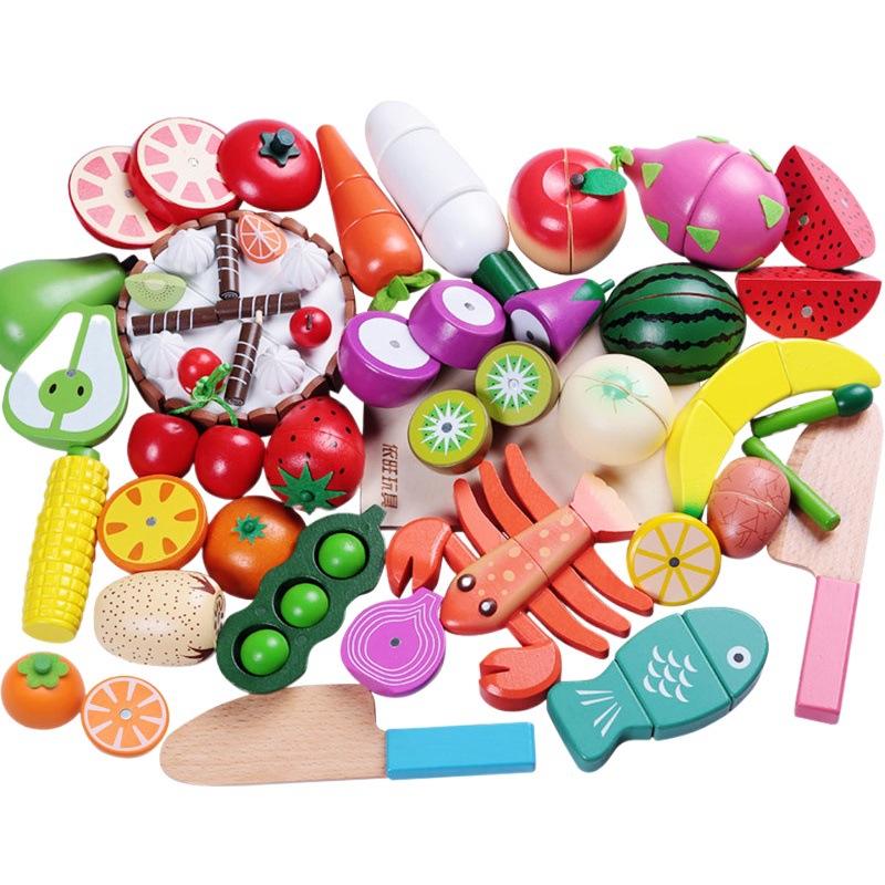 Casa de juegos para niños corte de frutas y verduras corte juguetes niños y niñas bloques de construcción magnéticos de madera cocina frutas y verduras traje