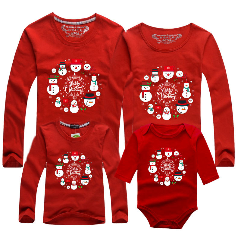 Camiseta de manga larga rojo ropa familiar Feliz Navidad Año Nuevo transfronterizo madre e hijo Ropa de mujer una familia de tres Papá Noel