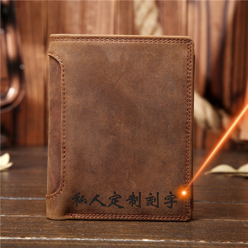 566 Foreign Trade Men's Genuine Leather Vertical Wallet Crazy Horse Wallet Trendy First Layer Cowhide Wallet Retro Style Student Wallet