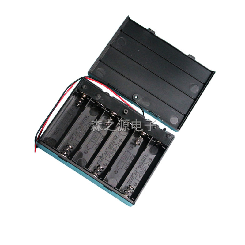 电池盒 六节五号带开关 带盖子 可装6节5号电池 带粗线