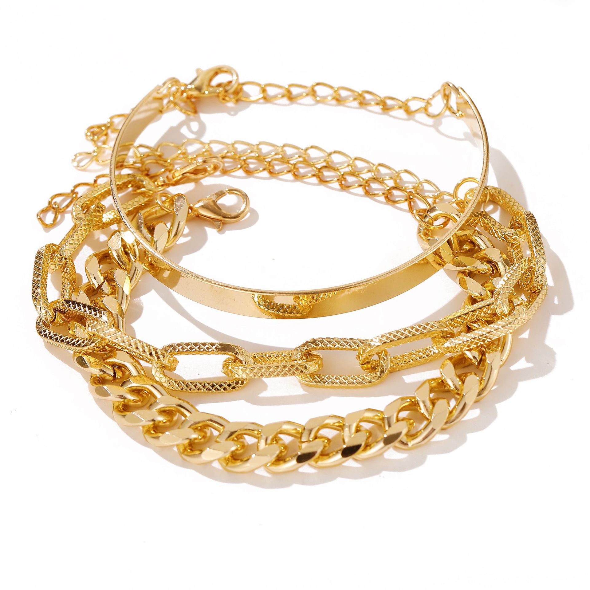 punk style flat snake bone chain multilayer thick chain bracelet setpicture3