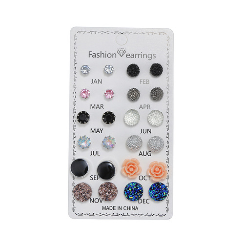 Korean Version New 12 Pair Diamond and Pearl Earrings Set, Combination of Large and Small Diamonds, Simple and Fashionable Earrings Accessories for Wholesale
