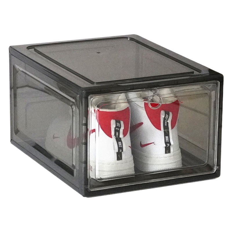 Amazon Venta caliente caja de zapatos de plástico zapatos de baloncesto transparentes y botas caja de almacenamiento al por mayor traje apertura gran caja de zapatos magnética