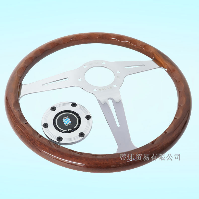 Factory Direct Sales Nardi Modified Electroplated 14-Inch 350mm Peach Wood Grain Steering Wheel with 74mm Hole Spacing and Horn Cover