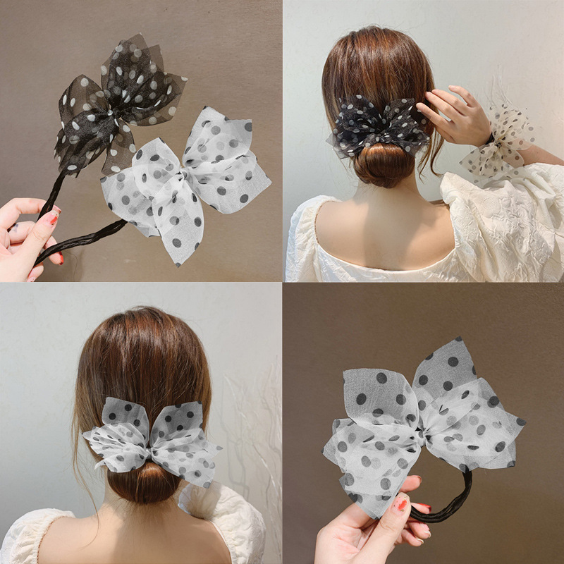 韓版懶人蕾絲花朵盤發器超仙扎丸子頭復古珍珠髮夾工具蝴蝶結髮飾