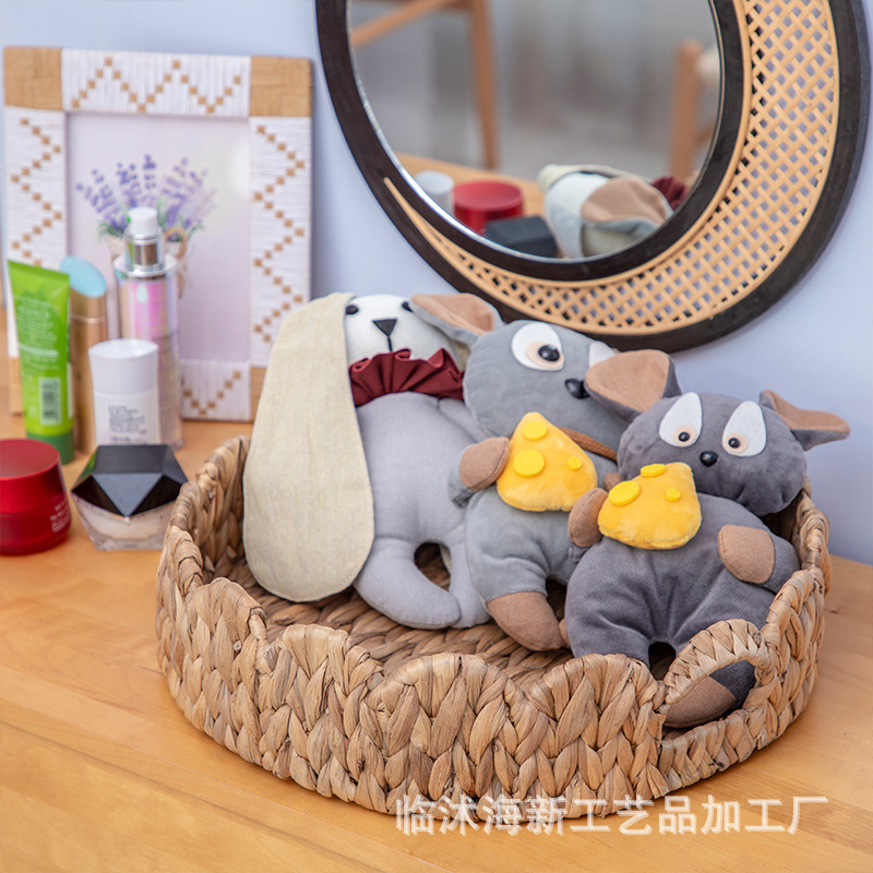 水葫芦草编收纳筐玄关钥匙置物篮茶几水果零食储物篮花边双耳托盘|ru