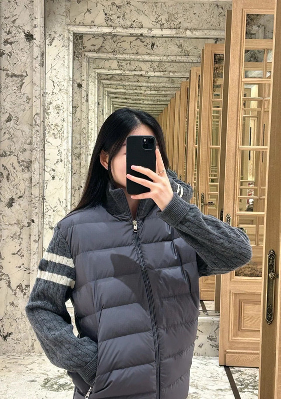 正确版 NFC芯片 M家双袖条纹织带羊毛拼接针织轻薄羽绒服男女外套|undefined