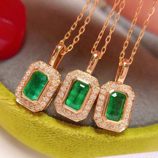 18K Gold Set Emerald Necklace Gem Necklace Diamond 30 Points Necklace Women's Color Treasure Gem Pendant Gift