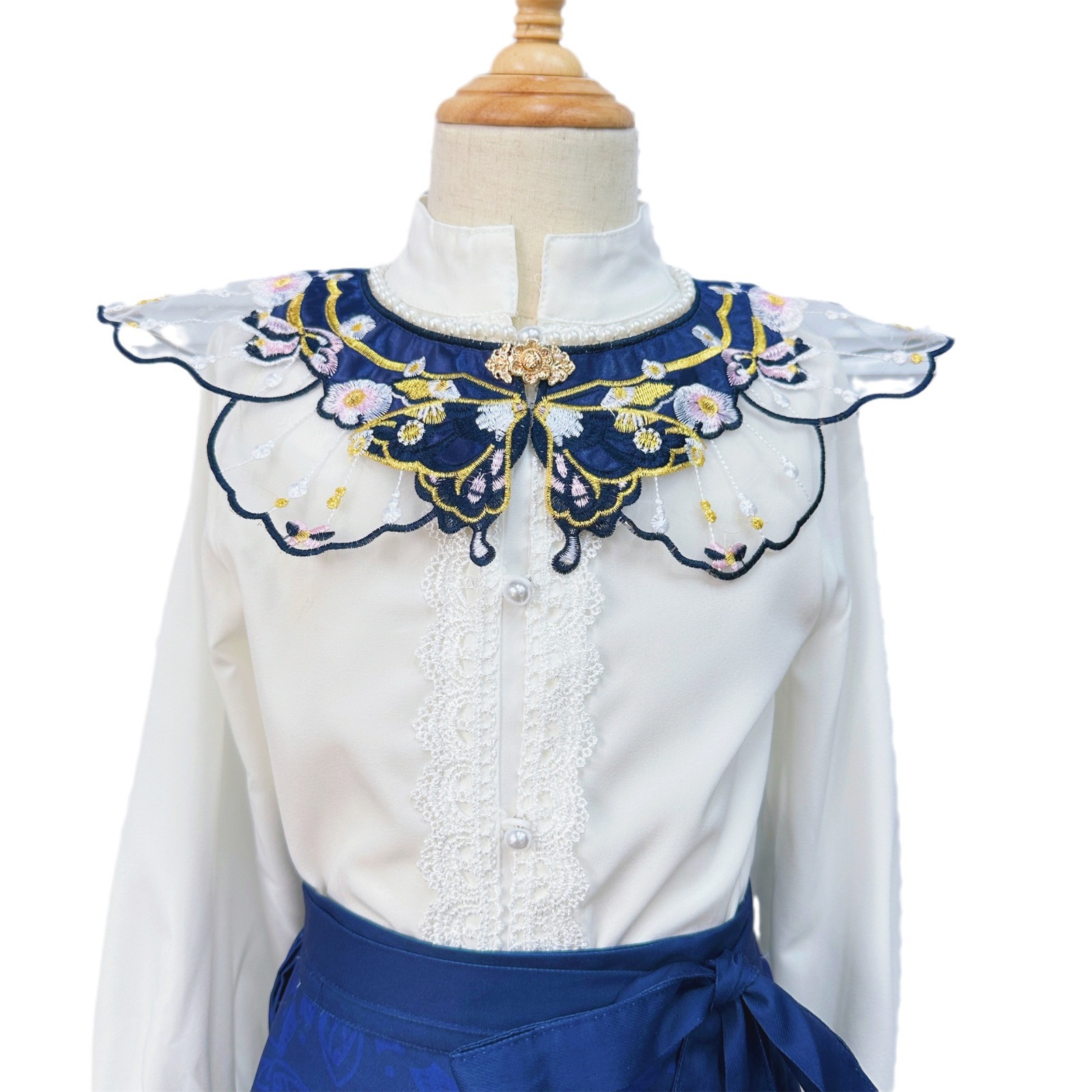 Venta caliente chino retro hanfu caballo cara falda nube hombro mujeres collar flor accesorios niños bordado de color a juego falso collar image 6