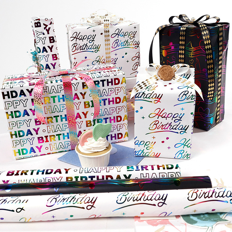 Papel de regalo de la fiesta de cumpleaños feliz de Amazon Día de San Valentín colorido dorado decoración caja de regalo traje de papel de regalo