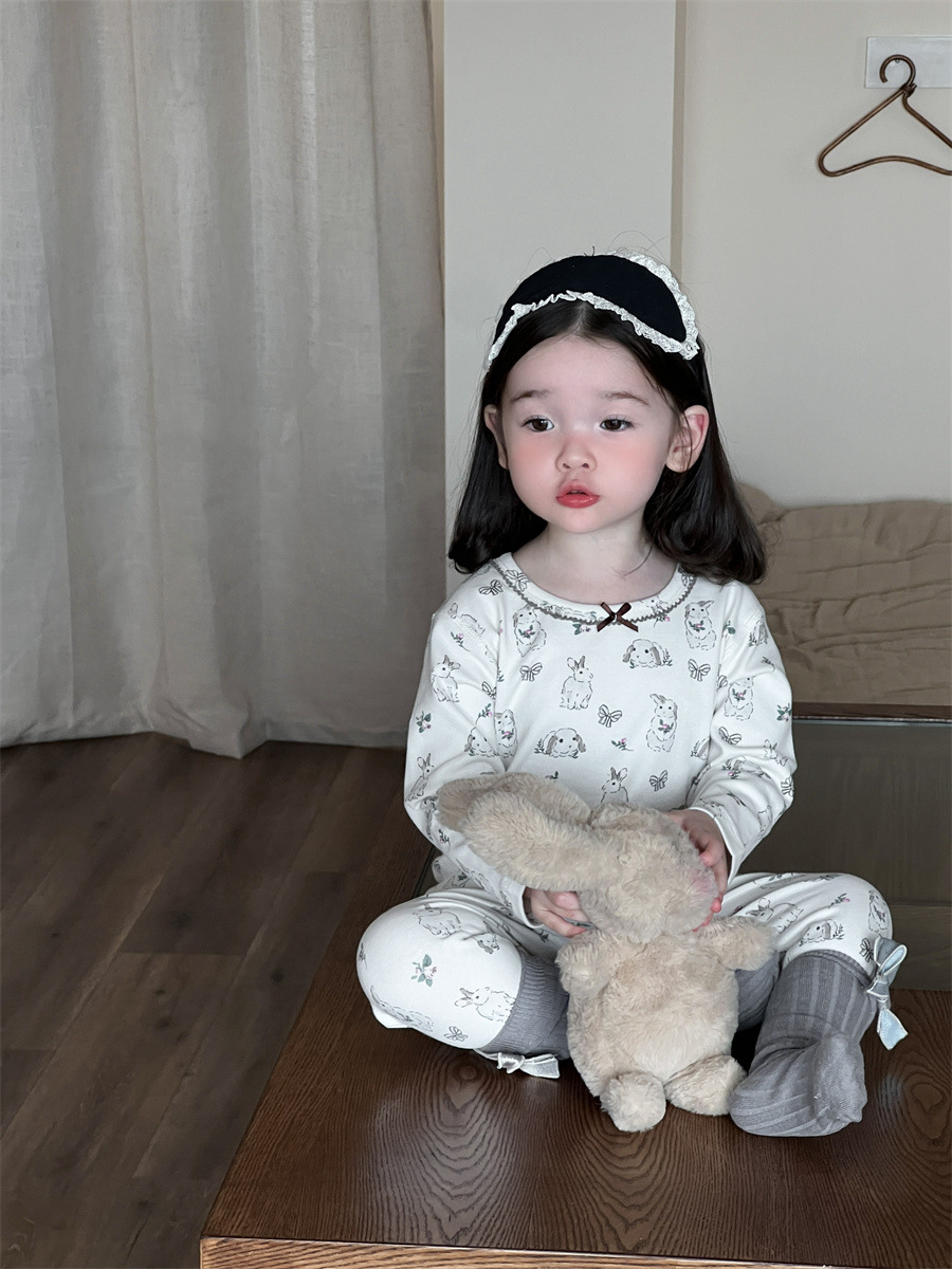 Pijamas infantiles de otoño conjunto de casa 2025 ropa de otoño ropa infantil coreana pijamas niñas ropa de hogar dos piezas