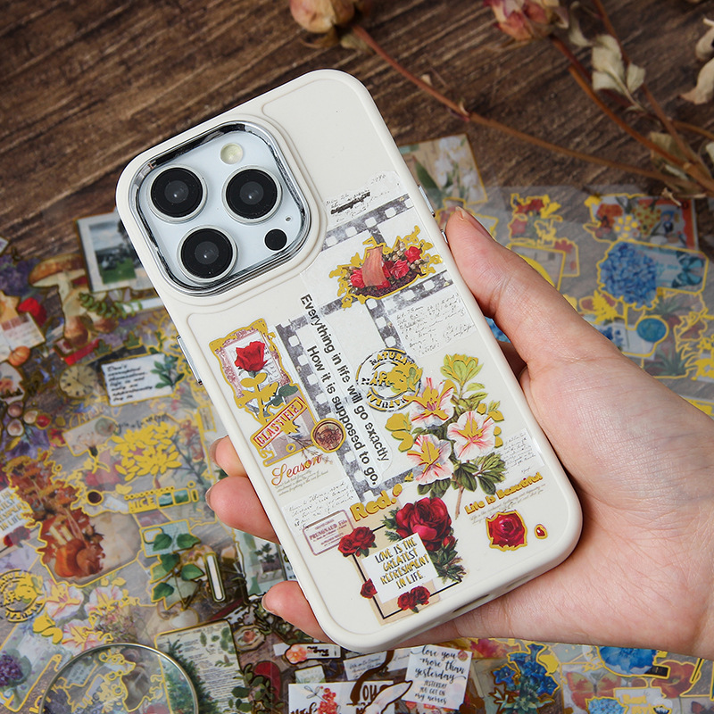 Serie de periódicos transparentes impermeables pegatinas de mascotas DIY decoración de cuentas pegatinas florales retro pegatinas de estampado de plantas