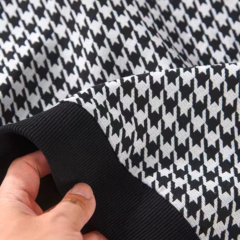 Vêtements pour femmes rétro pied-de-poule couture col rond lâche tricoté mode pantalon de sport décontracté costume deux pièces pour femmes_voghion.com