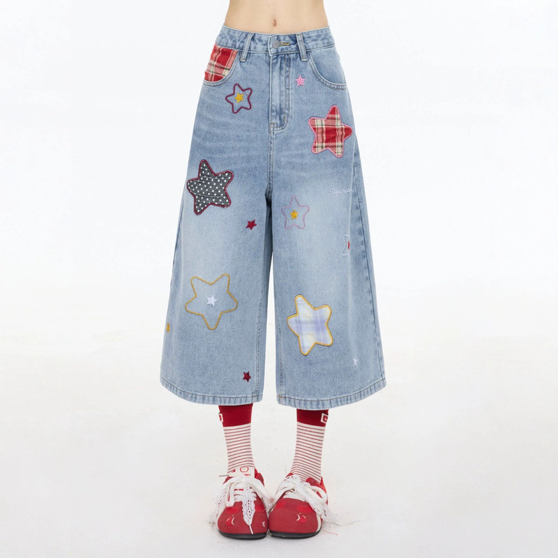 Women's Loose-Fitting Cropped Jeans, 7/8 Length Wide-Leg Pants for Pear-Shaped Body, Slimming Effect, Summer Thin Style Women's Loose-Fitting Cropped Jeans, 7/8 Length Wide-Leg Pants for Pear-Shaped Body, Slimming Effect, Summer Thin Style