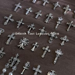 lz 人気のマニキュア 416 レトロシルバーホワイトダイヤモンド高色保持ジルコンクロスクローハート立体ネイルデコレーション