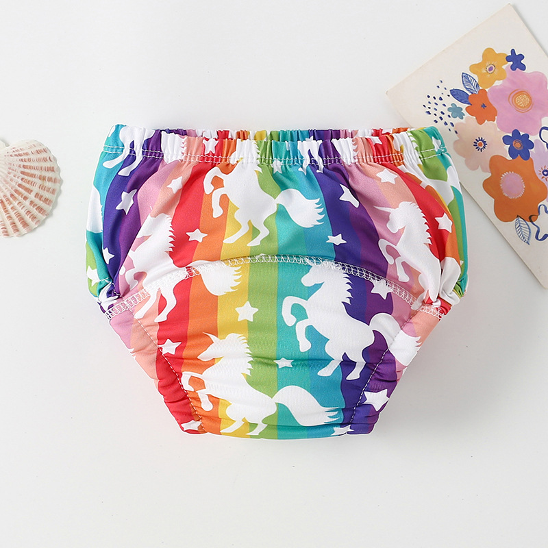 Baby's Training Pants Toilet Anti-Side Leakage Diaper Milk Silk Underwear Printed Diaper Caution Cloth Urine Inner Pants Summer