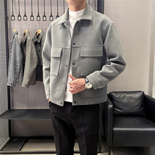 梵沃FW5021  2021秋季新款时尚潮流男士翻领纯色简约毛呢夹克外套