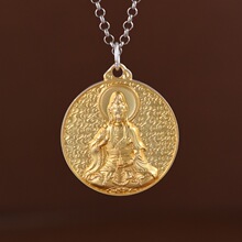 金鹿王 足银观音吊坠民族风圆牌祥云如意福字999纯银毛衣链坠女饰