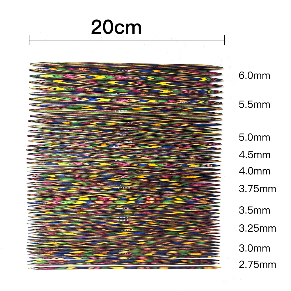 Herramientas de tejer suéter aguja de palo de doble punta aguja de suéter de madera de color 20CM conjunto de 10 bolsas de La Pu